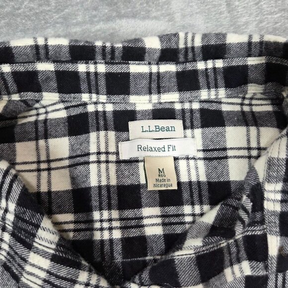 LL Bean Shirt Womens Medium Black White Scotch Plaid Flannel Tunic Preppy - Picture 2 of 6